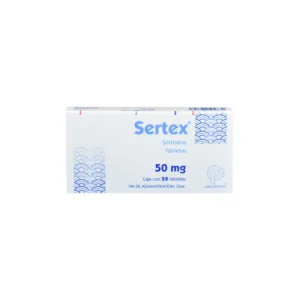 Vista frontal de una caja de Sertex sertralina de 50mg.