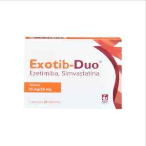Vista frontal de una caja de Exotib-Duo.