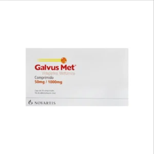 Vista frontal de una caja de Galvus Met 50/1000