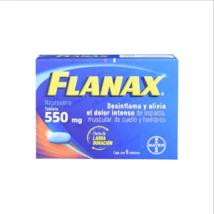 Vista frontal de una caja de Flanax.