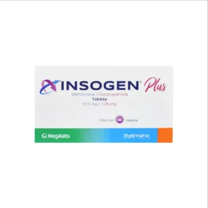 Vista frontal de una caja de Insogen Plus.