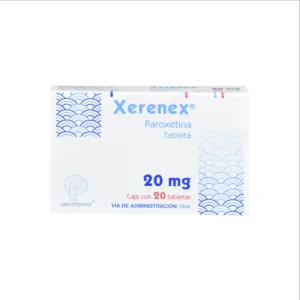 Vista frontal de una caja de Xerenex 20mg 20tab.