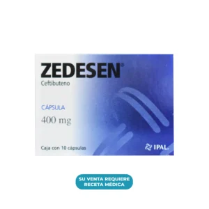 Vista frontal de una caja de Zedesen Ceftibuteno de 400mg con 10 cápsulas.