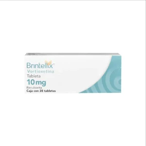 Vista frontal de una caja de Brintellix 10mg.