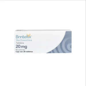 Vista frontal de una caja de Brintellix 20mg.