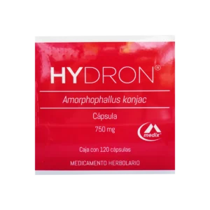 Vista frontal de una caja de Hydron.