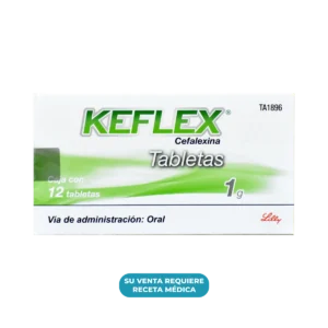 Vista frontal de una caja de Keflex.