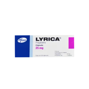 Vista frontal de una caja de Lyrica 25mg.