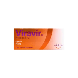 Vista frontal de una caja de Viravir 75mg.