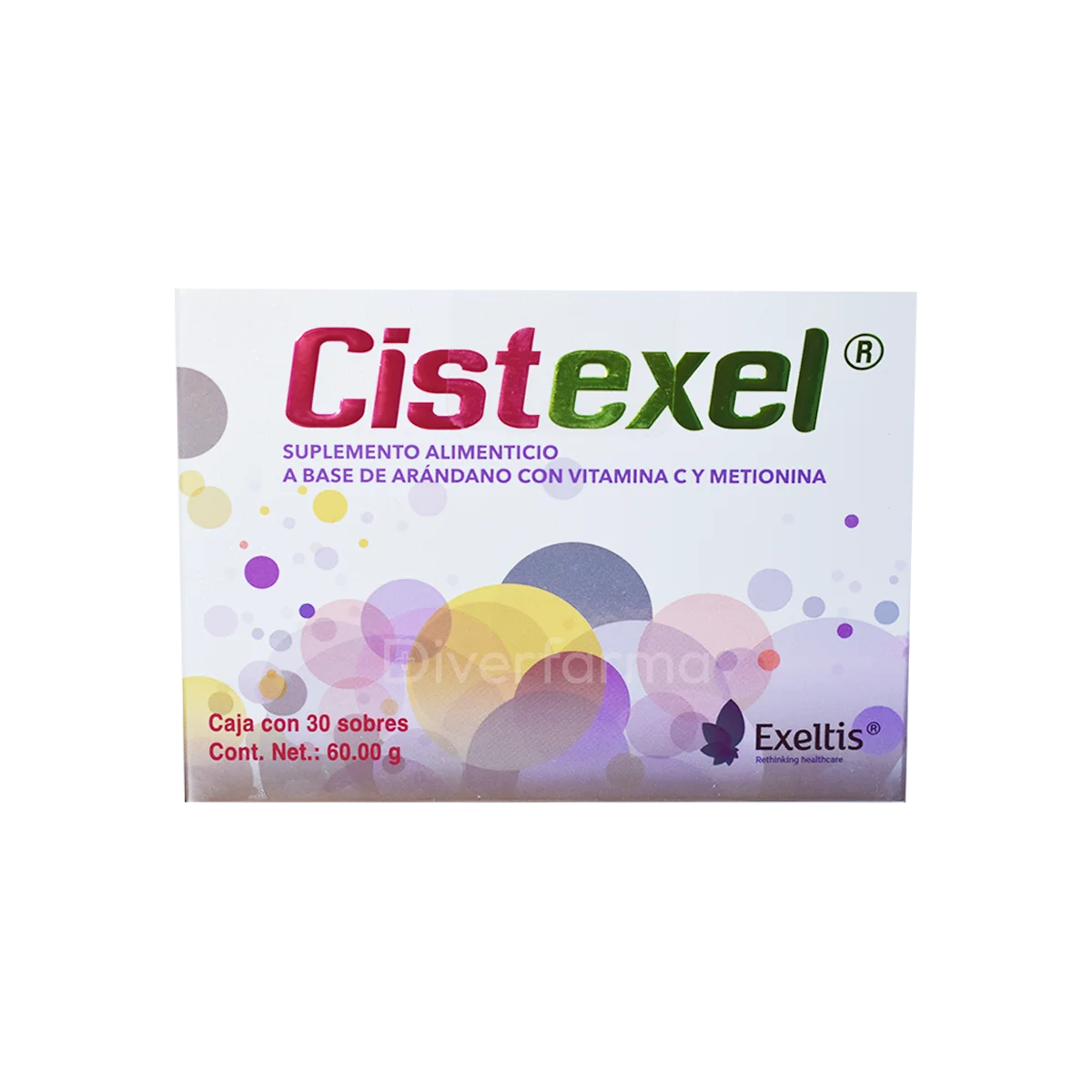 Vista frontal de una caja de Cistexel.