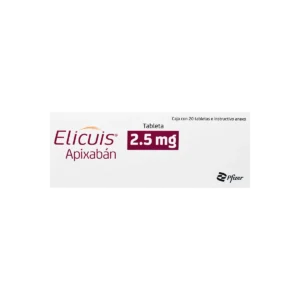 Vista frontal de una caja de Elicuis 2.5mg.